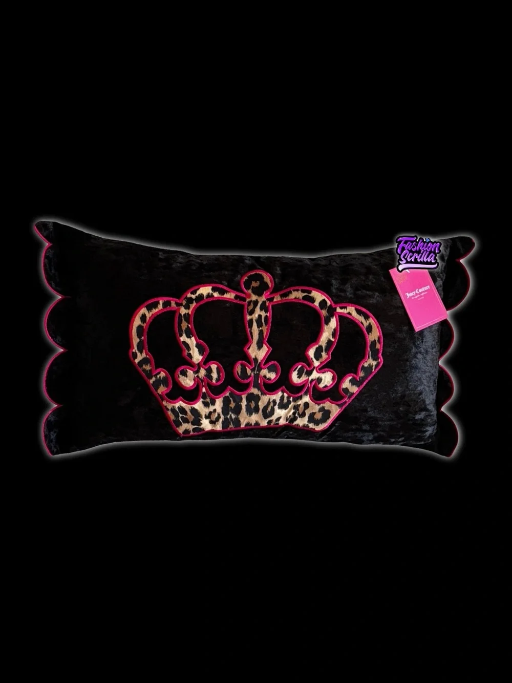 Juicy Couture Large Velvet Leopard Goth Crown & Matching Bow Pillow 3 Bundle Set